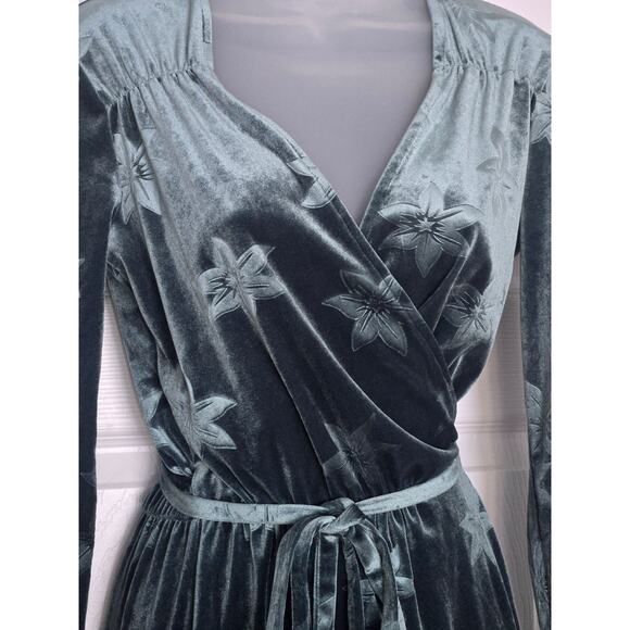 Paris Atelier & Other Stories Womens Green Velvet Floral Midi Wrap Dress LS SZ 0 - Picture 4 of 8
